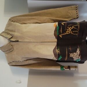 The Quacker Factory Womens Safari Suede Coat w/leather stitching Size Large